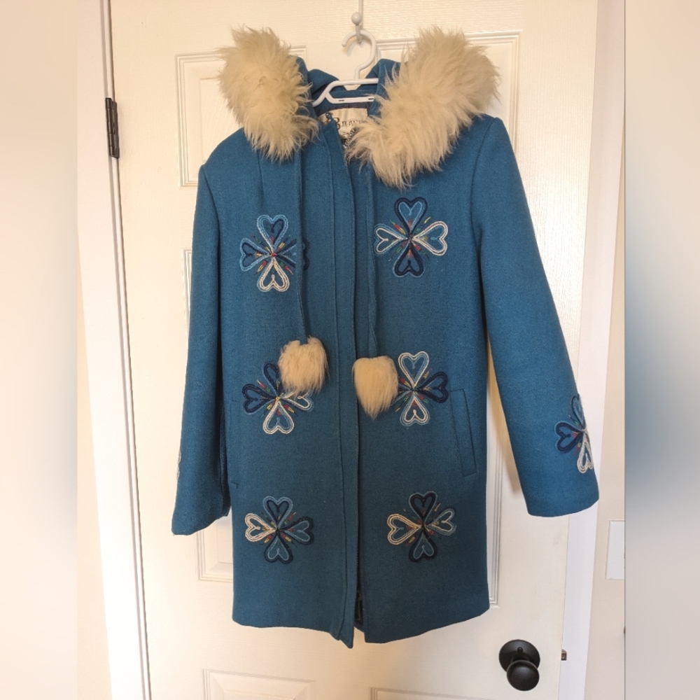 Vintage blue wool embroidered coat